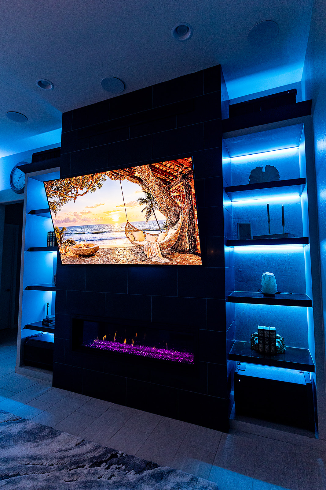 Blue LED Fireplace and Shelf Accent Lighting
